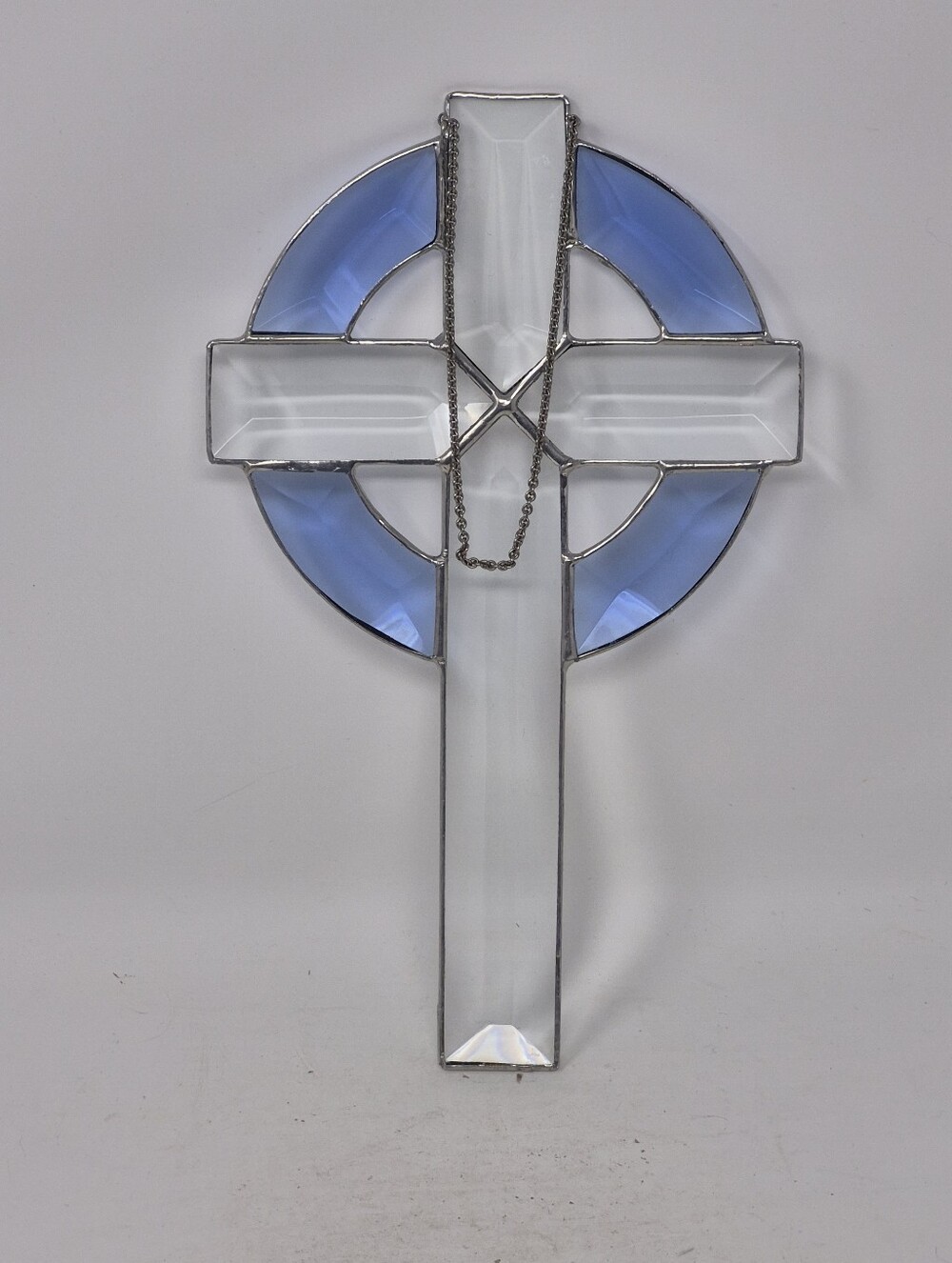 Stained Glass Cross Blue And Clear Glass